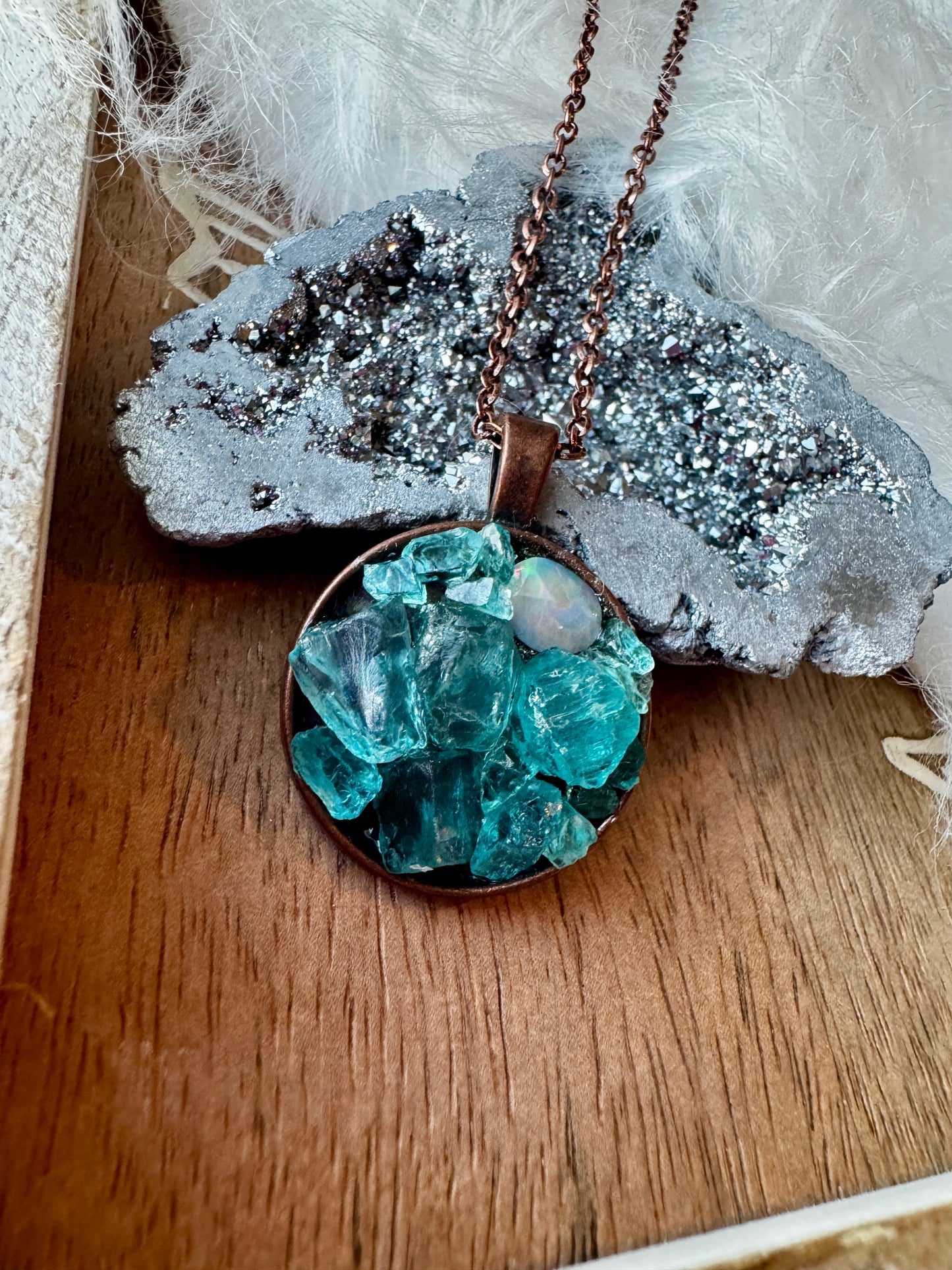 Neon Blue Apatite & Opal - Copper Necklace