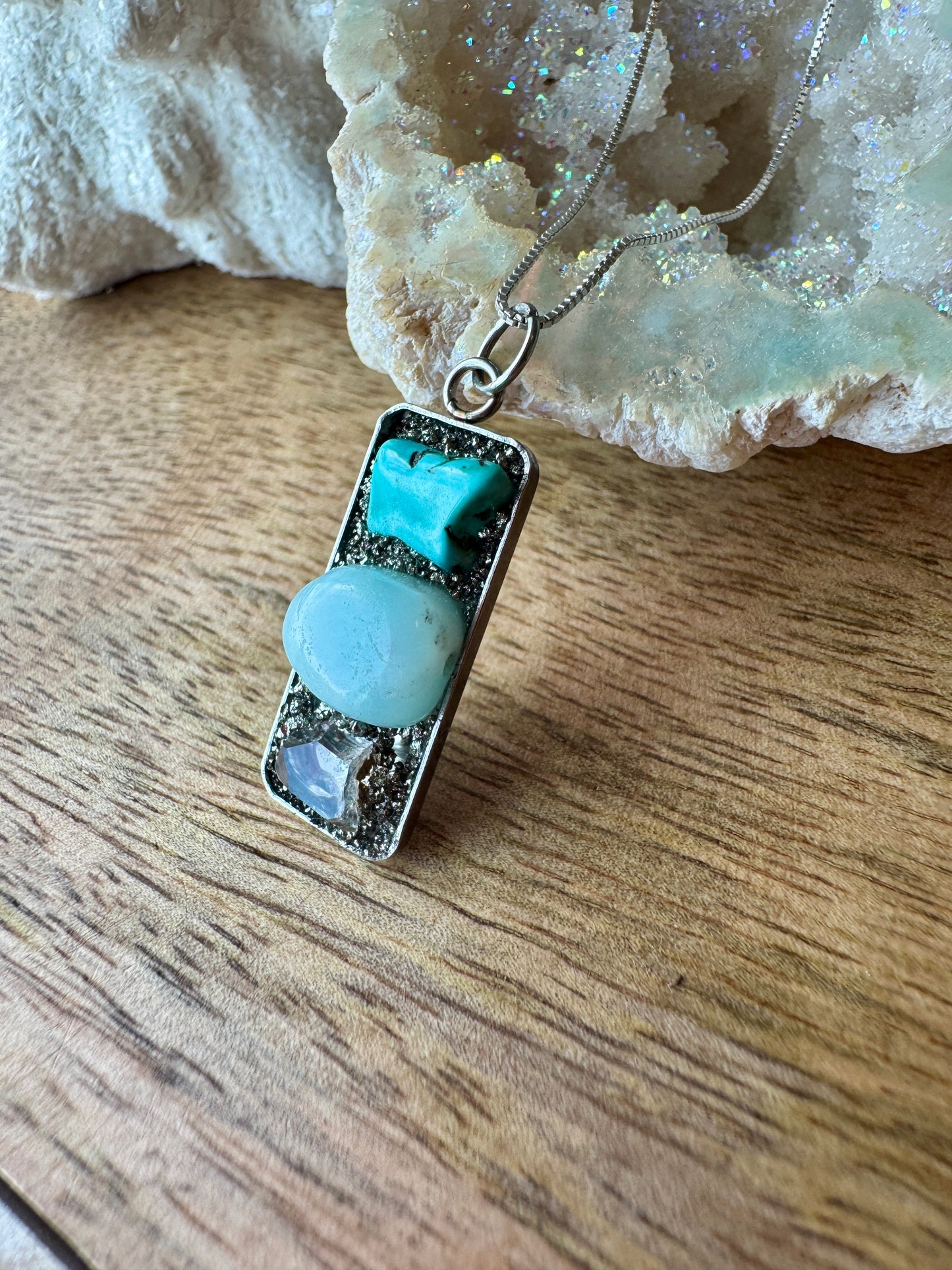 Turquoise, Amazonite & Herkimer Diamond Necklace