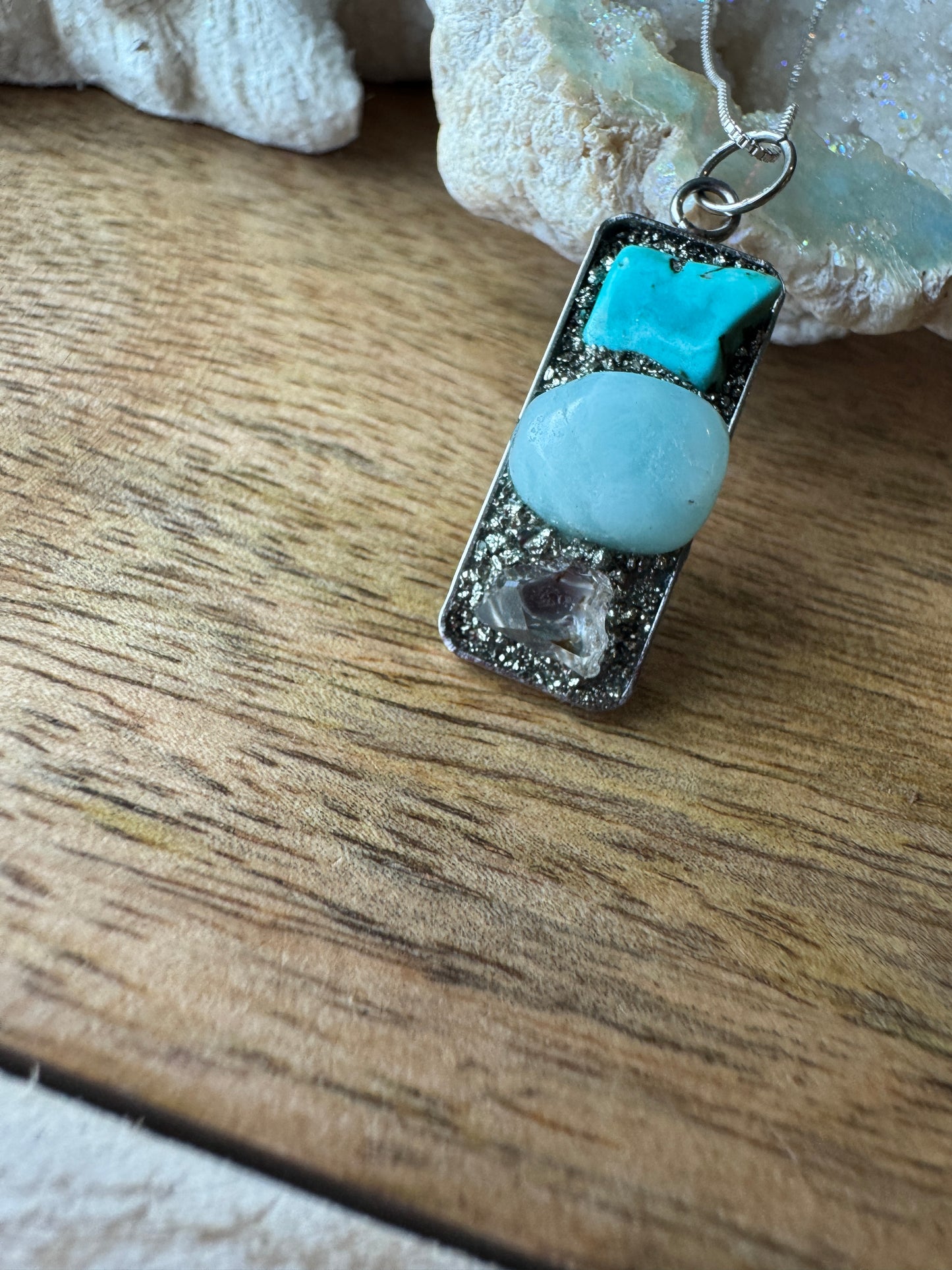 Turquoise, Amazonite & Herkimer Diamond Necklace