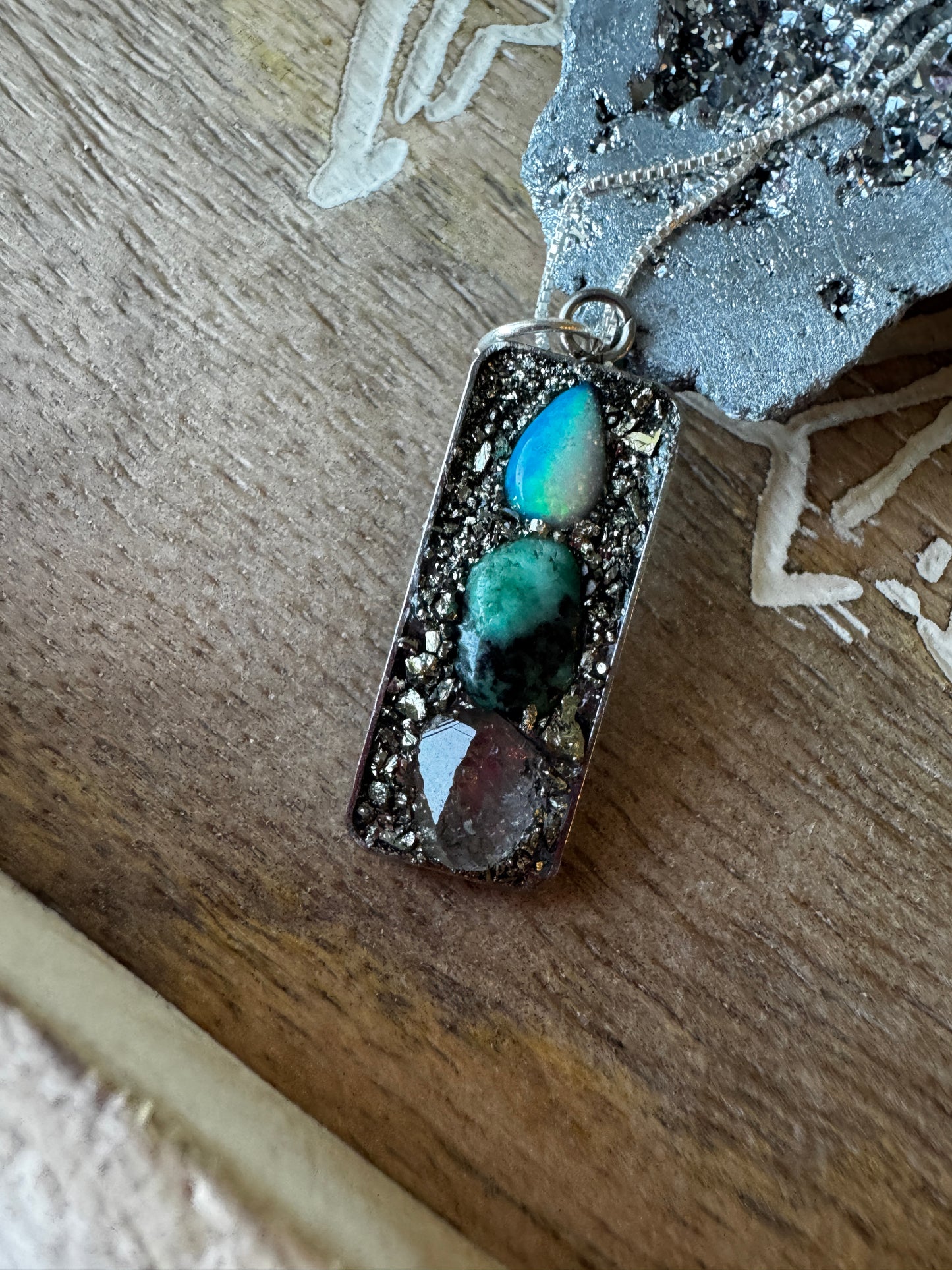 Opal, Raw Emerald, & Herkimer Diamond Necklace