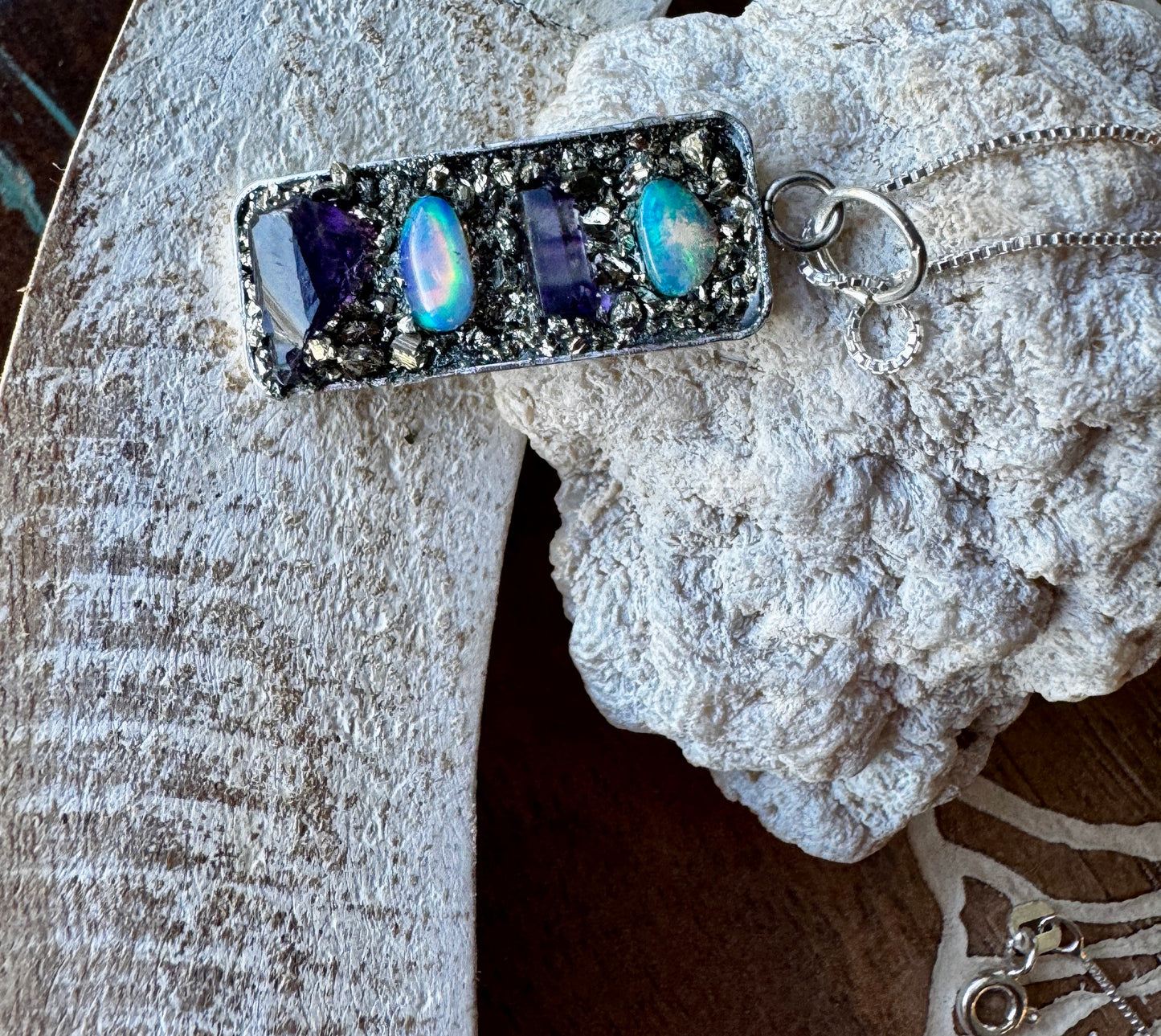 Purple fluorite, Opal & Amethyst Necklace