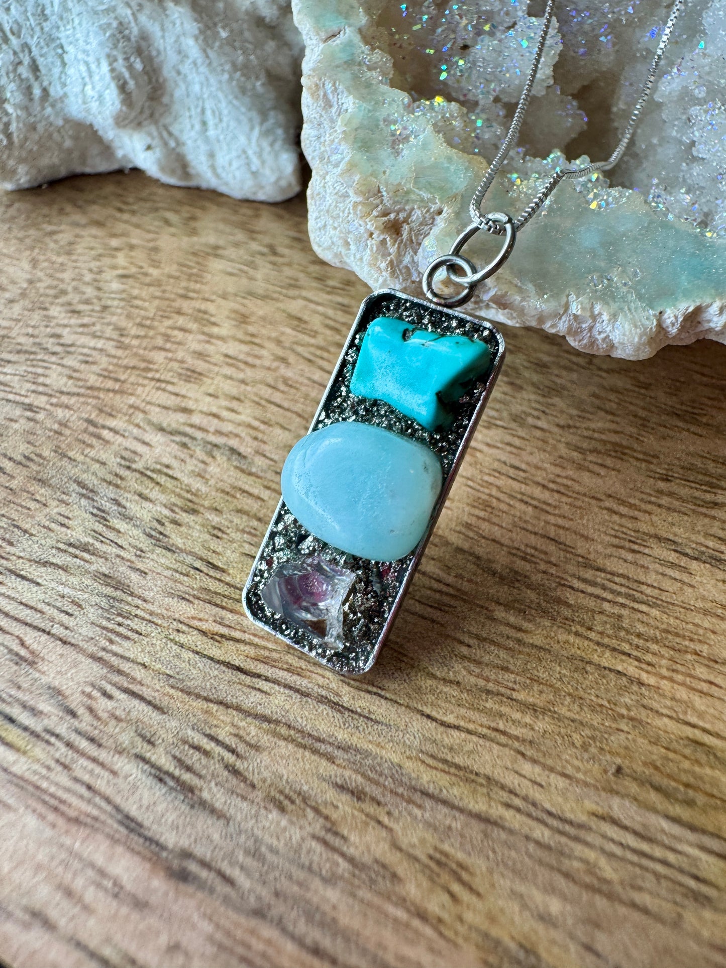 Turquoise, Amazonite & Herkimer Diamond Necklace