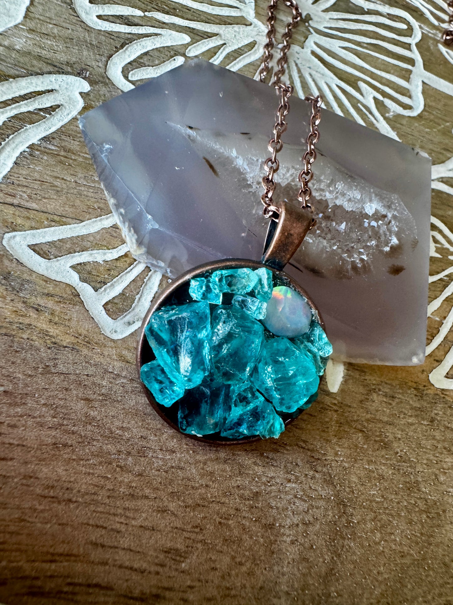 Neon Blue Apatite & Opal - Copper Necklace