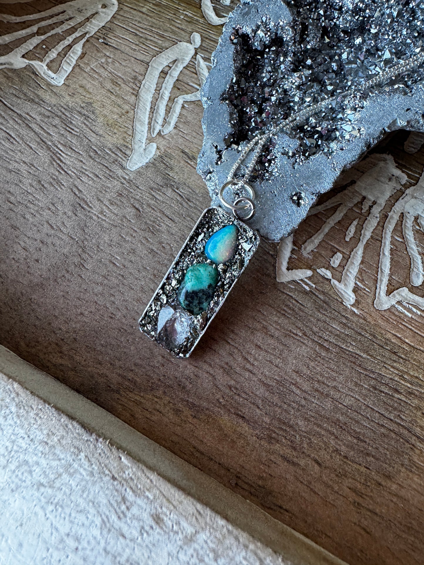 Opal, Raw Emerald, & Herkimer Diamond Necklace
