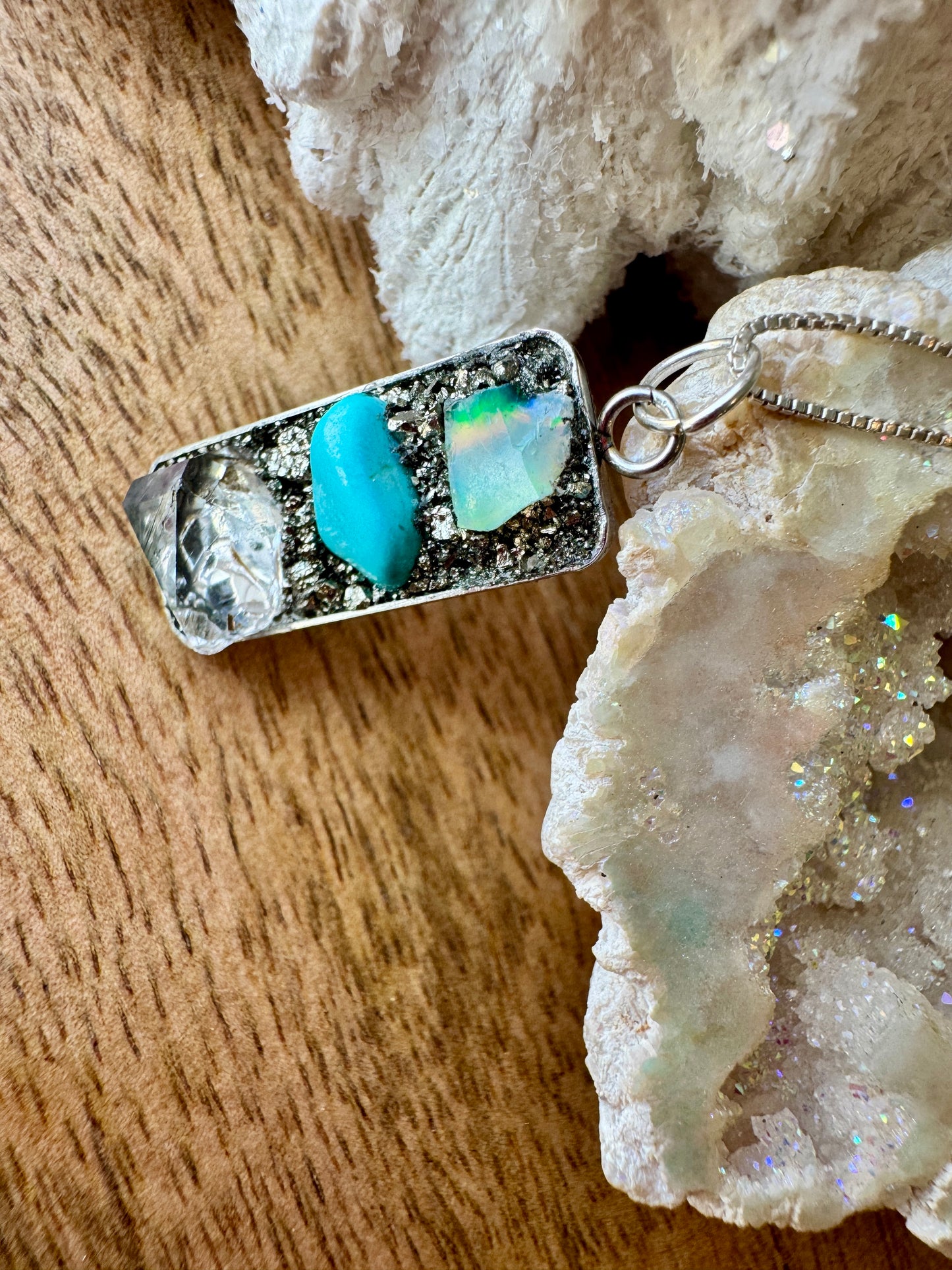Opal, Turquoise & Herkimer Diamond Necklace