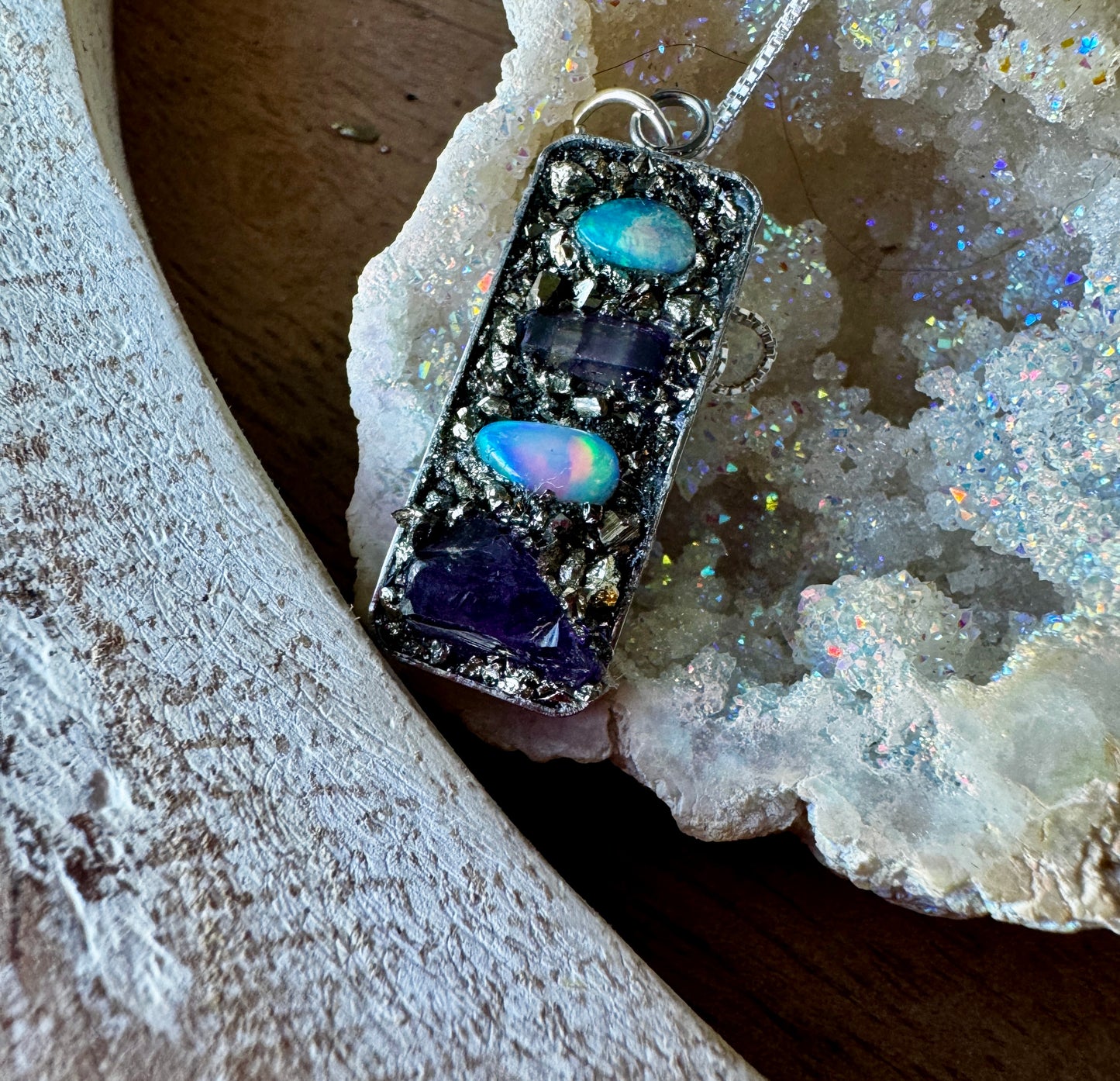 Purple fluorite, Opal & Amethyst Necklace