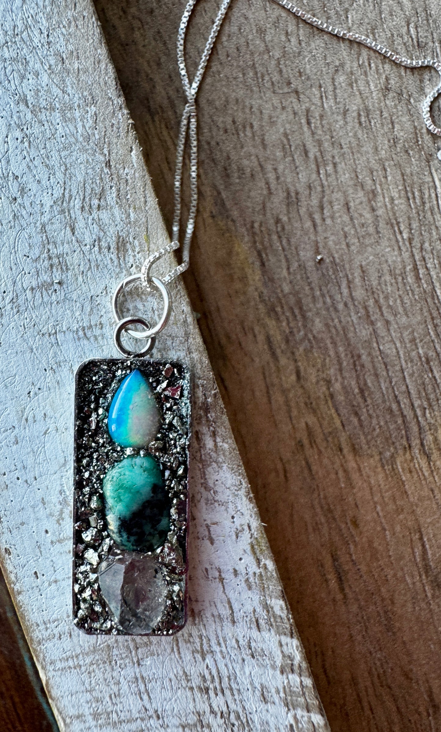 Opal, Raw Emerald, & Herkimer Diamond Necklace