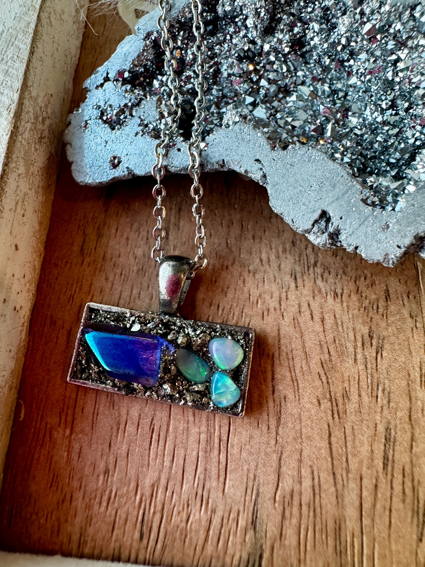 Purple Dream Aura Quartz & Opal Necklace