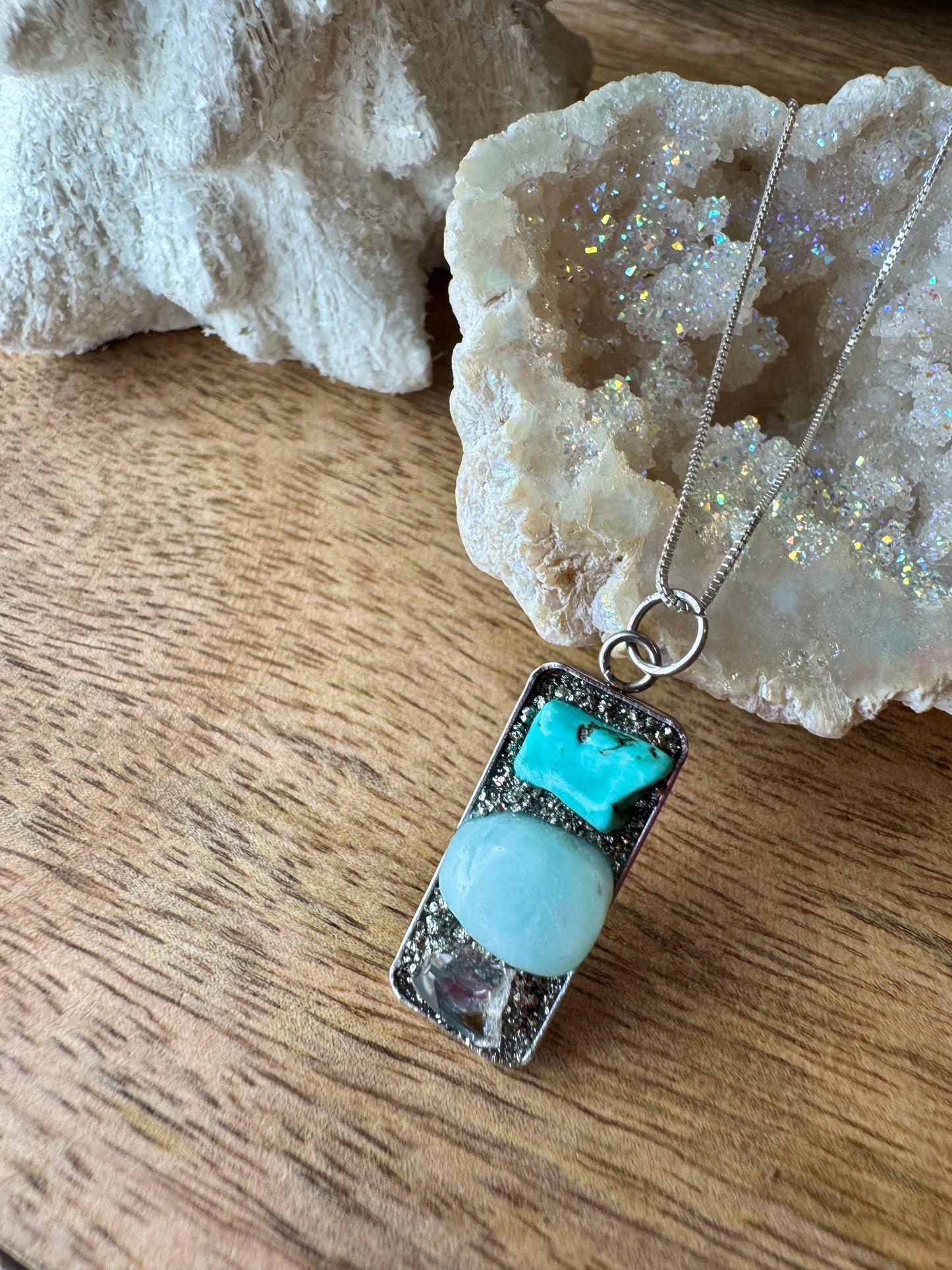 Turquoise, Amazonite & Herkimer Diamond Necklace
