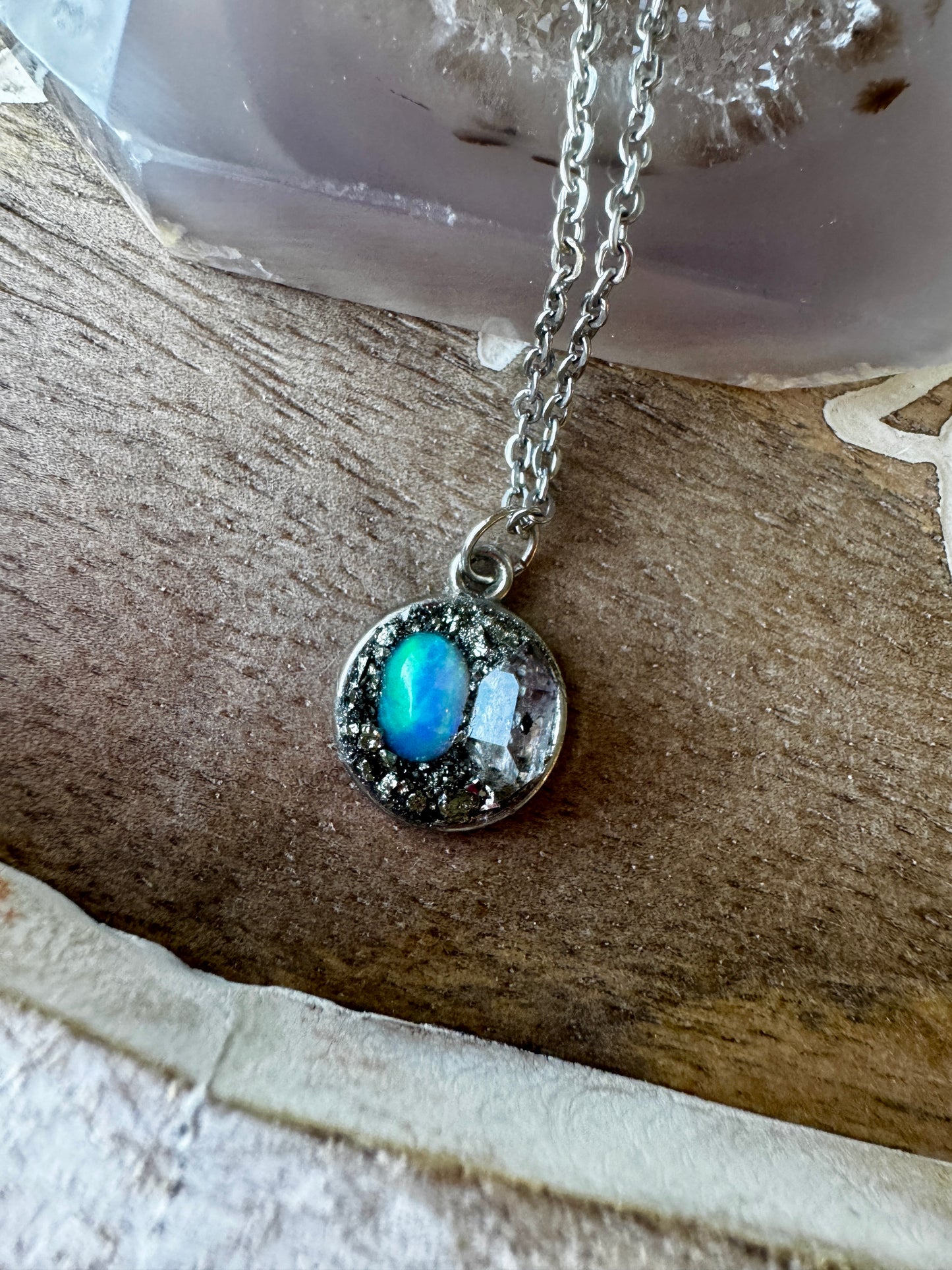 Opal & Herkimer Diamond Necklace