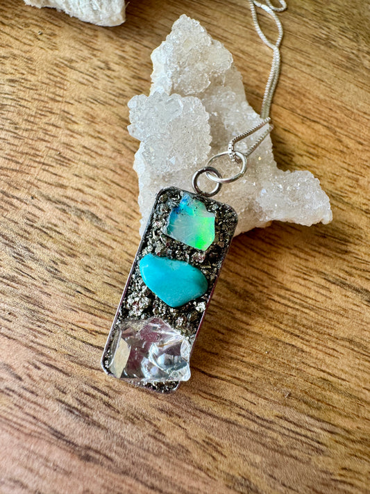 Opal, Turquoise & Herkimer Diamond Necklace