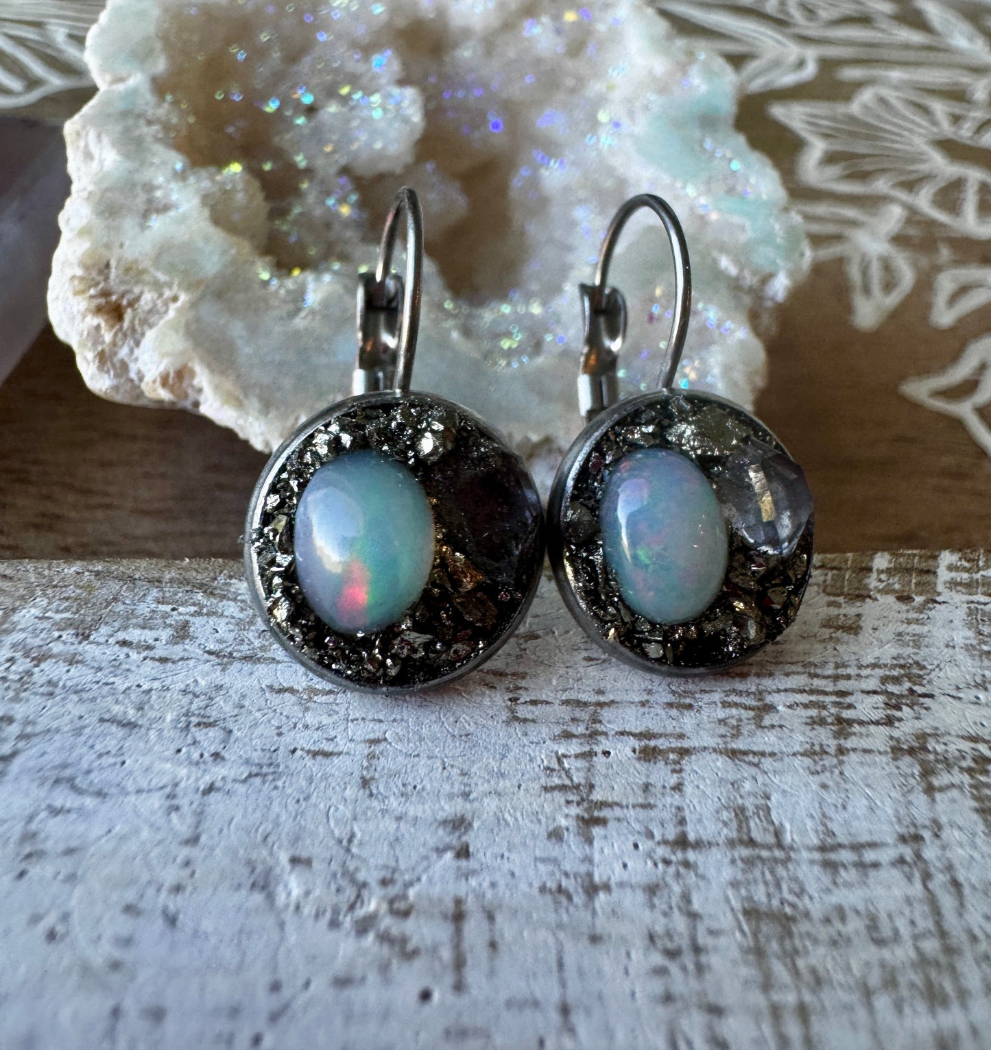 Opal & Herkimer Diamond Earrings