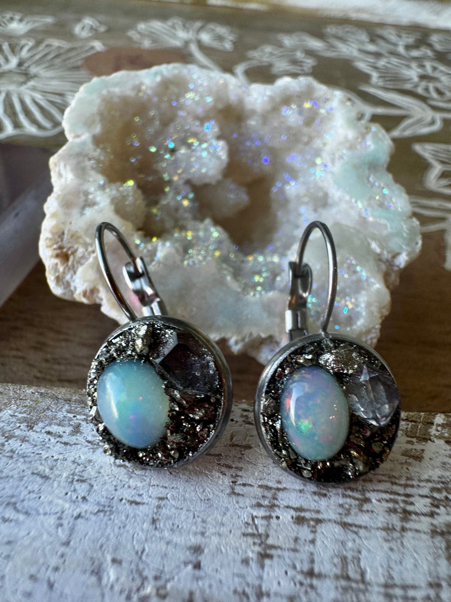 Opal & Herkimer Diamond Earrings