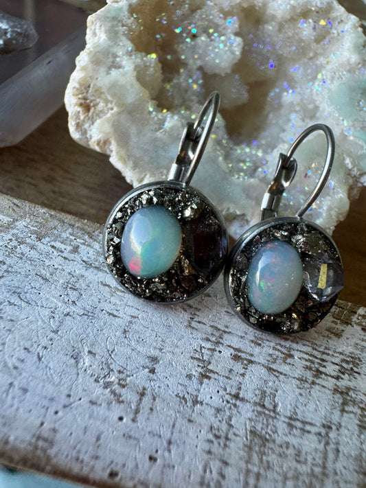 Opal & Herkimer Diamond Earrings