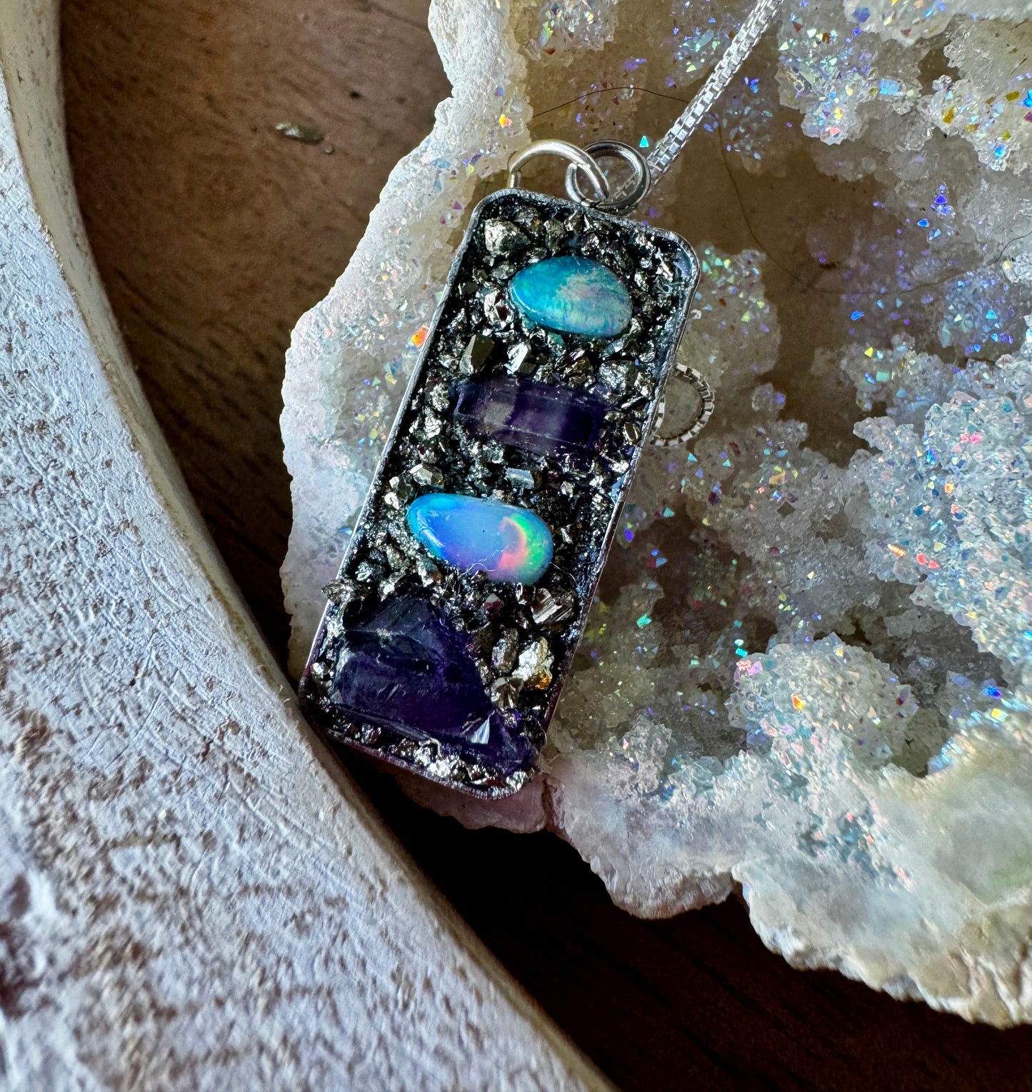 Purple fluorite, Opal & Amethyst Necklace