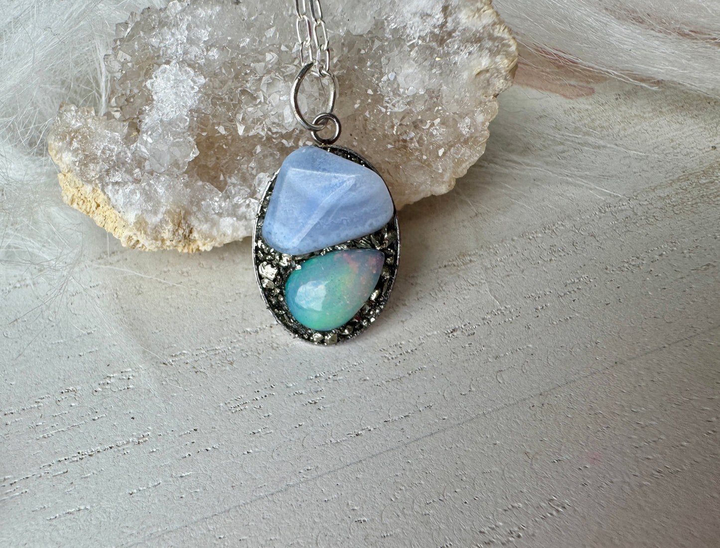 Dream ( Blue Lace Agate & Opal ) Pendant