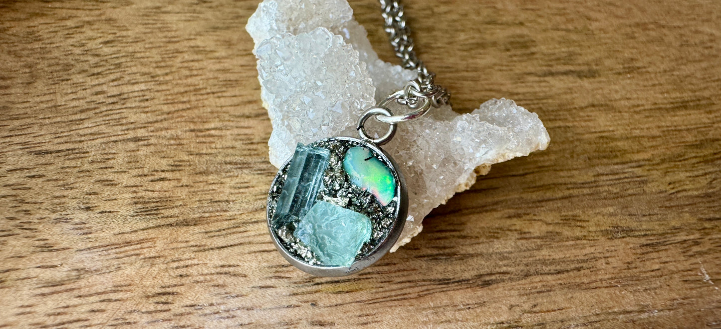 Opal, Aquamarine & Tourmaline Necklace