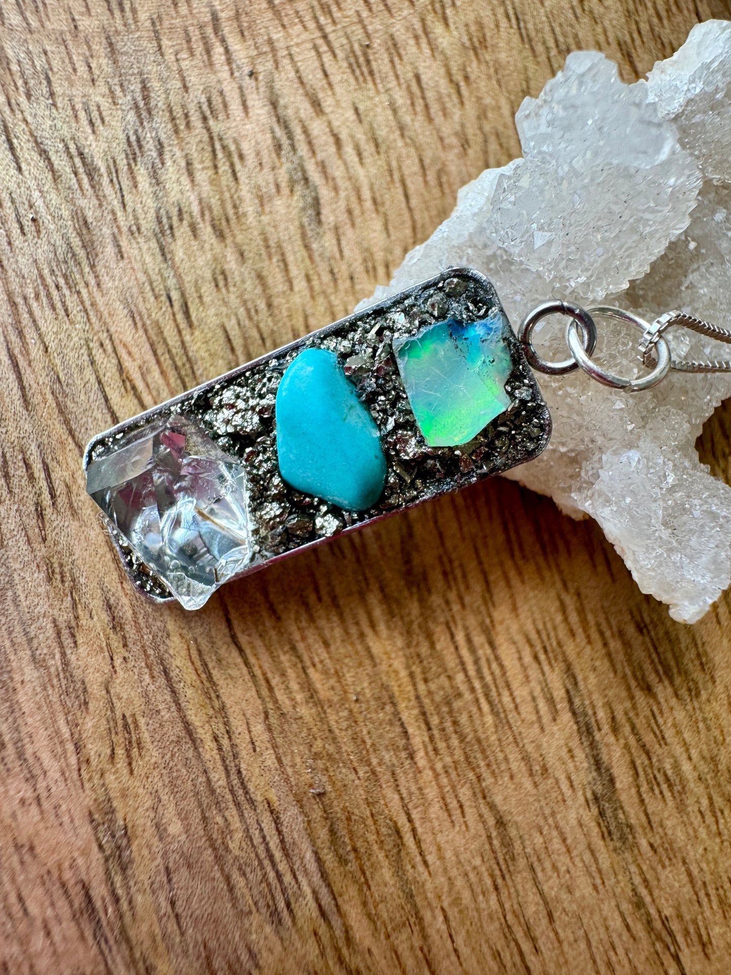 Opal, Turquoise & Herkimer Diamond Necklace