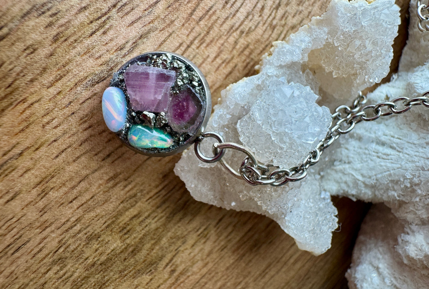 Watermelon Tourmaline, Pink Tourmaline & Opal Necklace