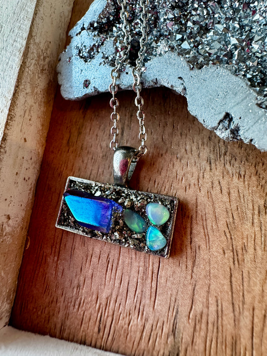 Purple Dream Aura Quartz & Opal Necklace