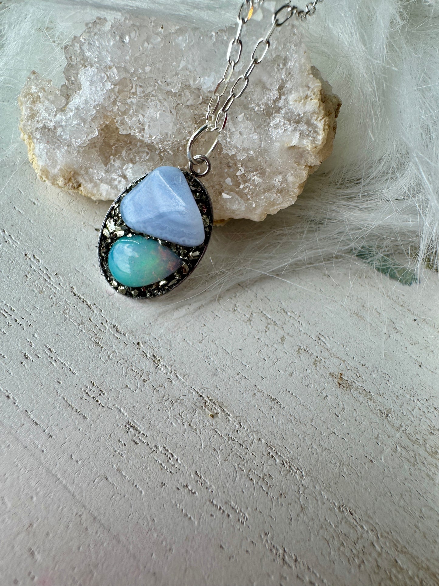 Dream ( Blue Lace Agate & Opal ) Pendant