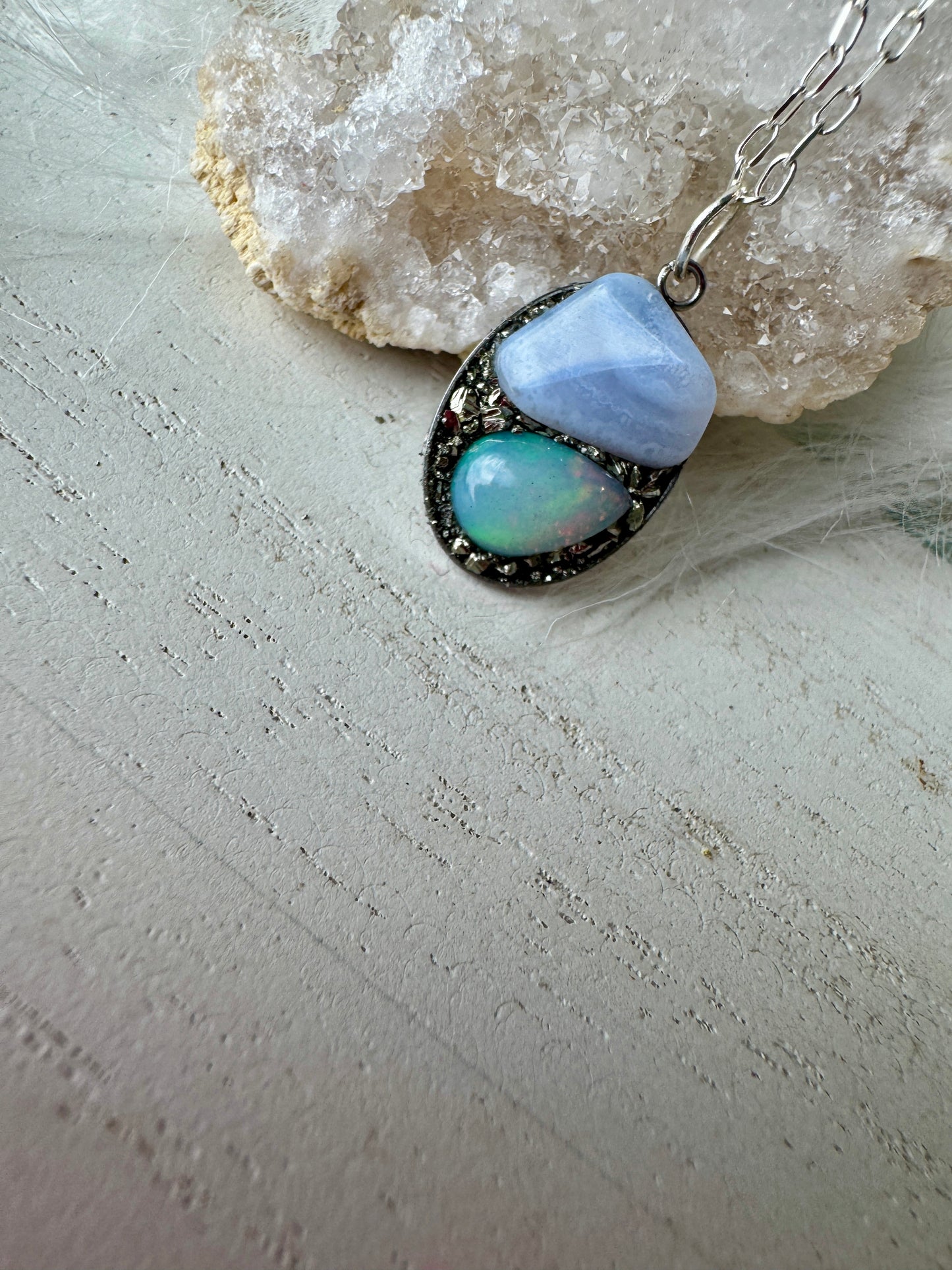 Dream ( Blue Lace Agate & Opal ) Pendant