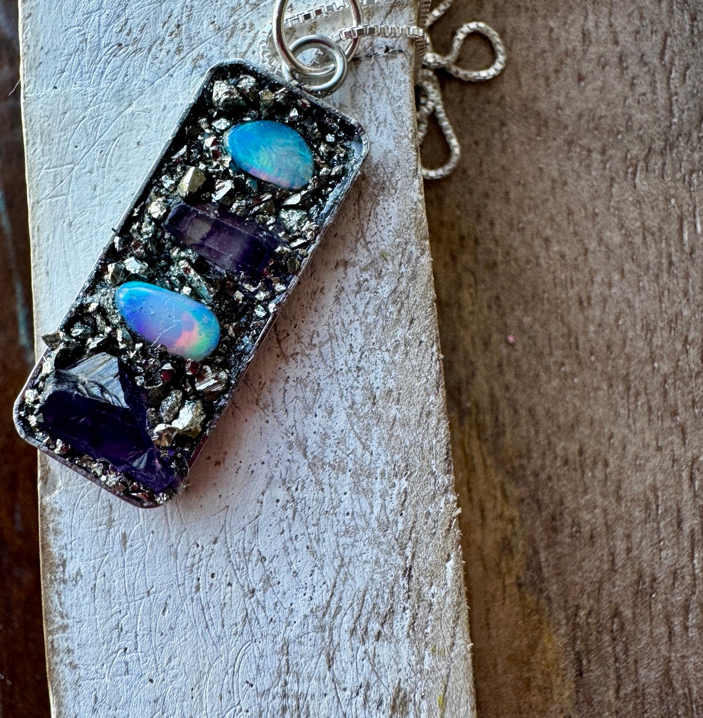 Purple fluorite, Opal & Amethyst Necklace