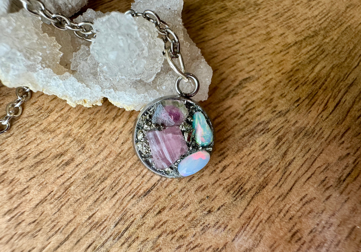 Watermelon Tourmaline, Pink Tourmaline & Opal Necklace