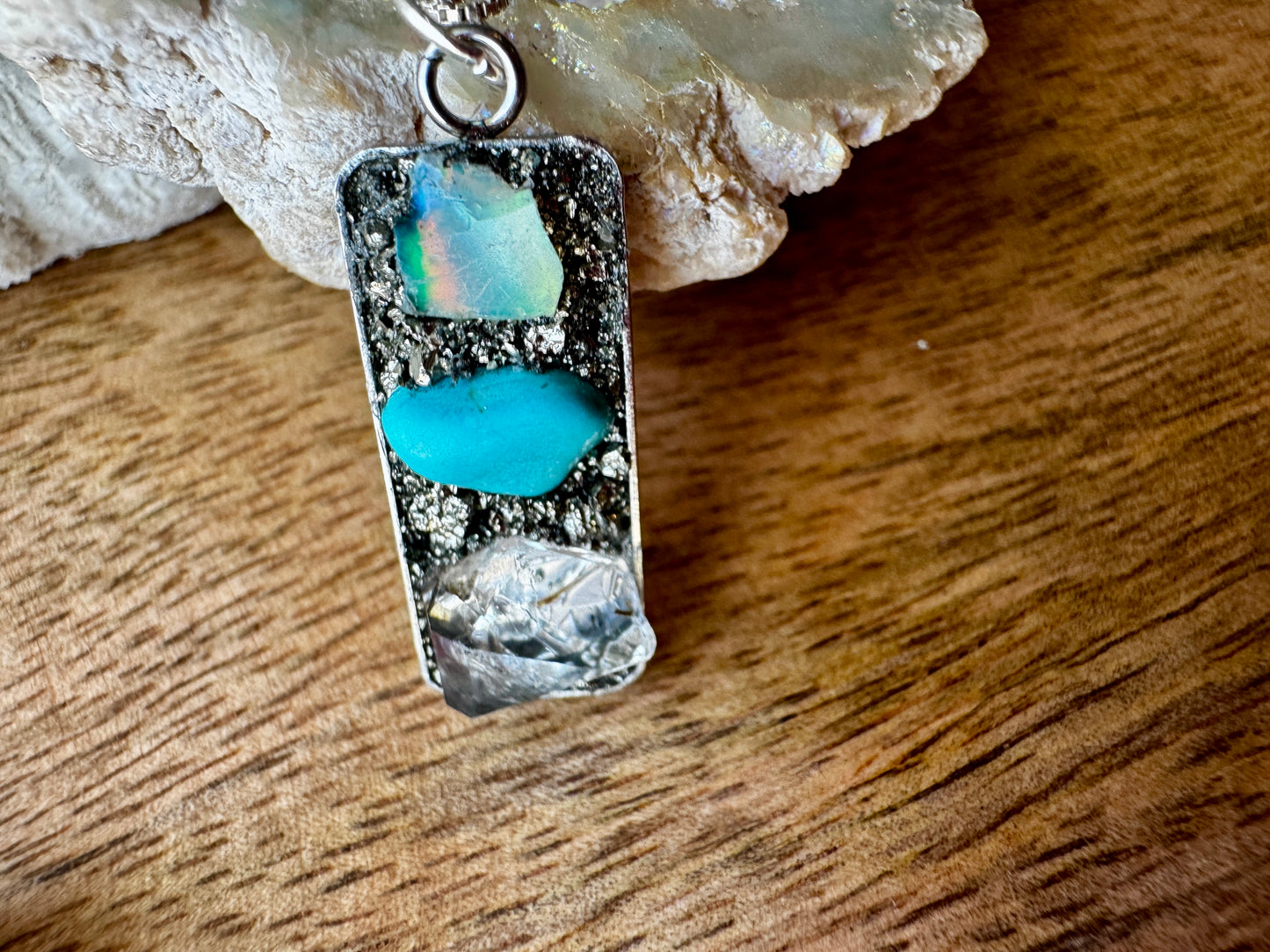 Opal, Turquoise & Herkimer Diamond Necklace