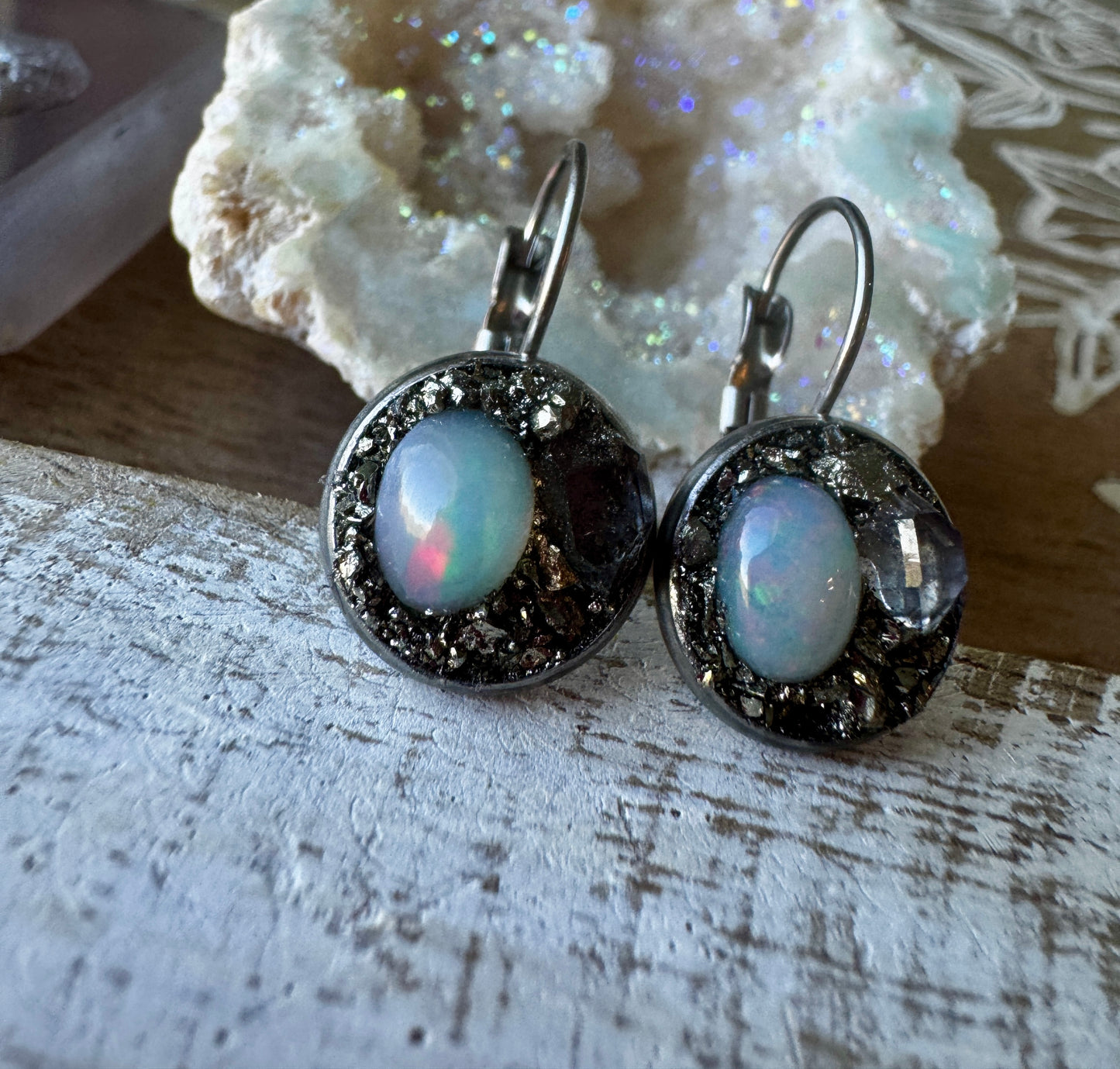 Opal & Herkimer Diamond Earrings