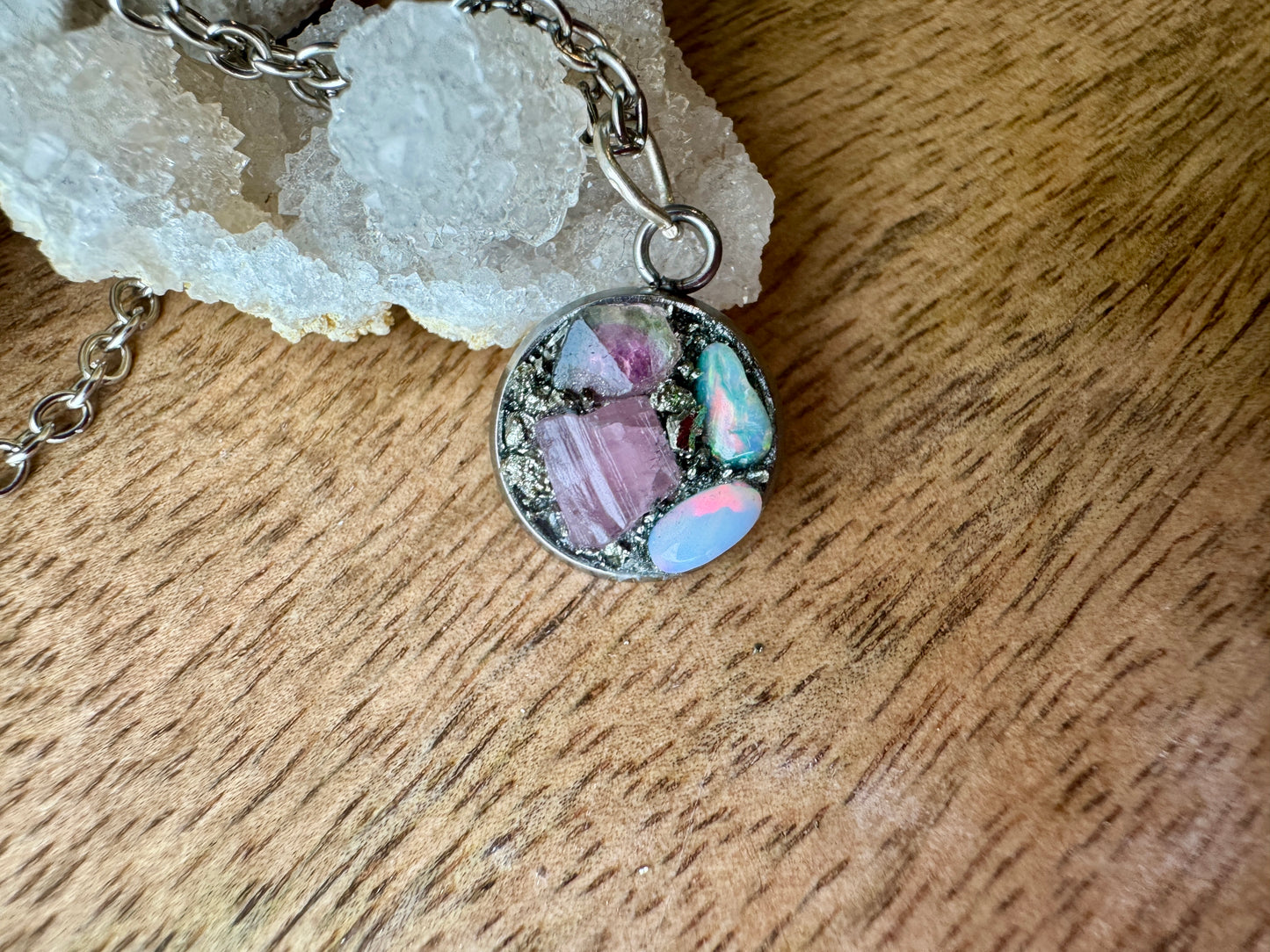 Watermelon Tourmaline, Pink Tourmaline & Opal Necklace