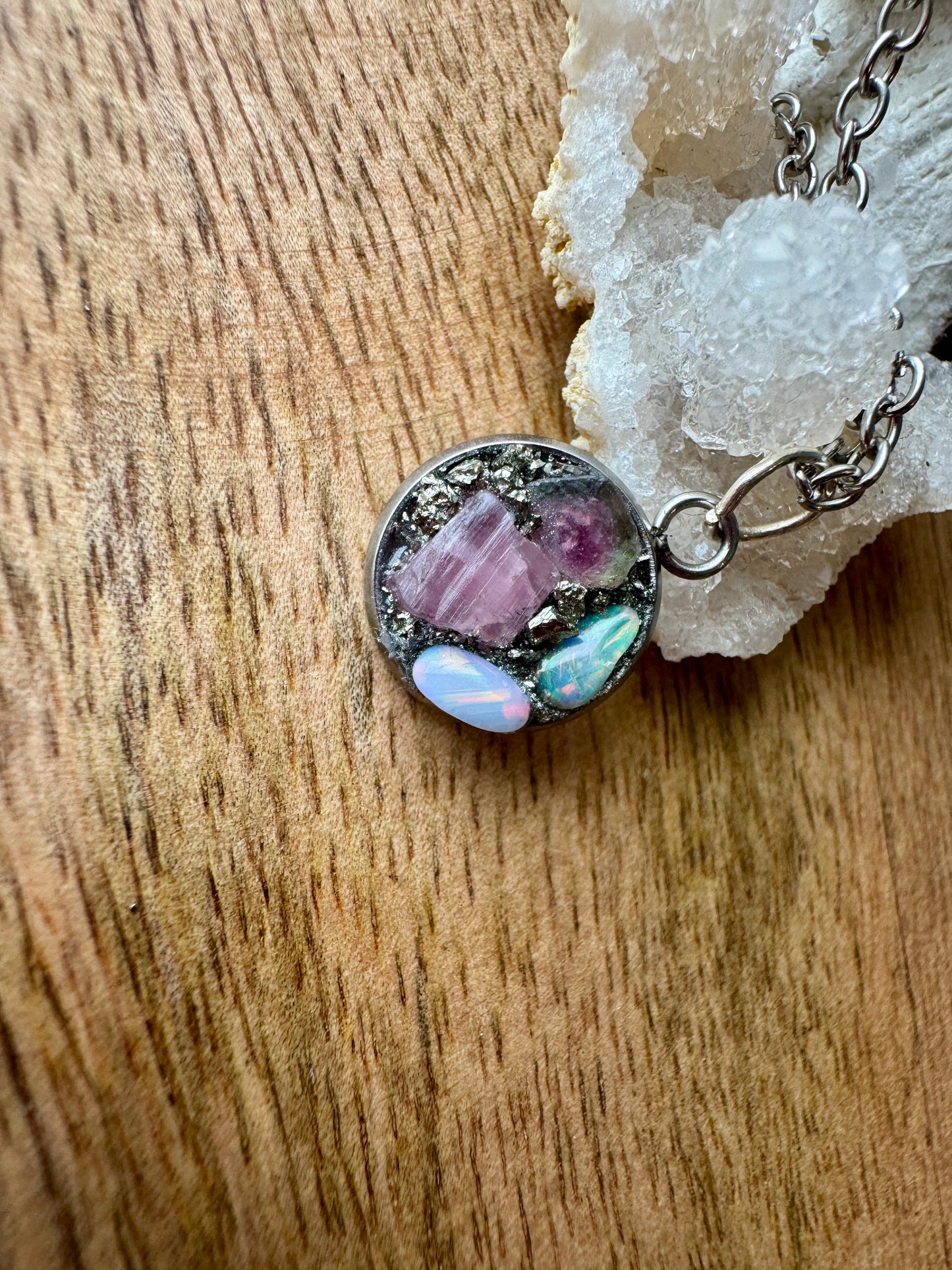 Watermelon Tourmaline, Pink Tourmaline & Opal Necklace