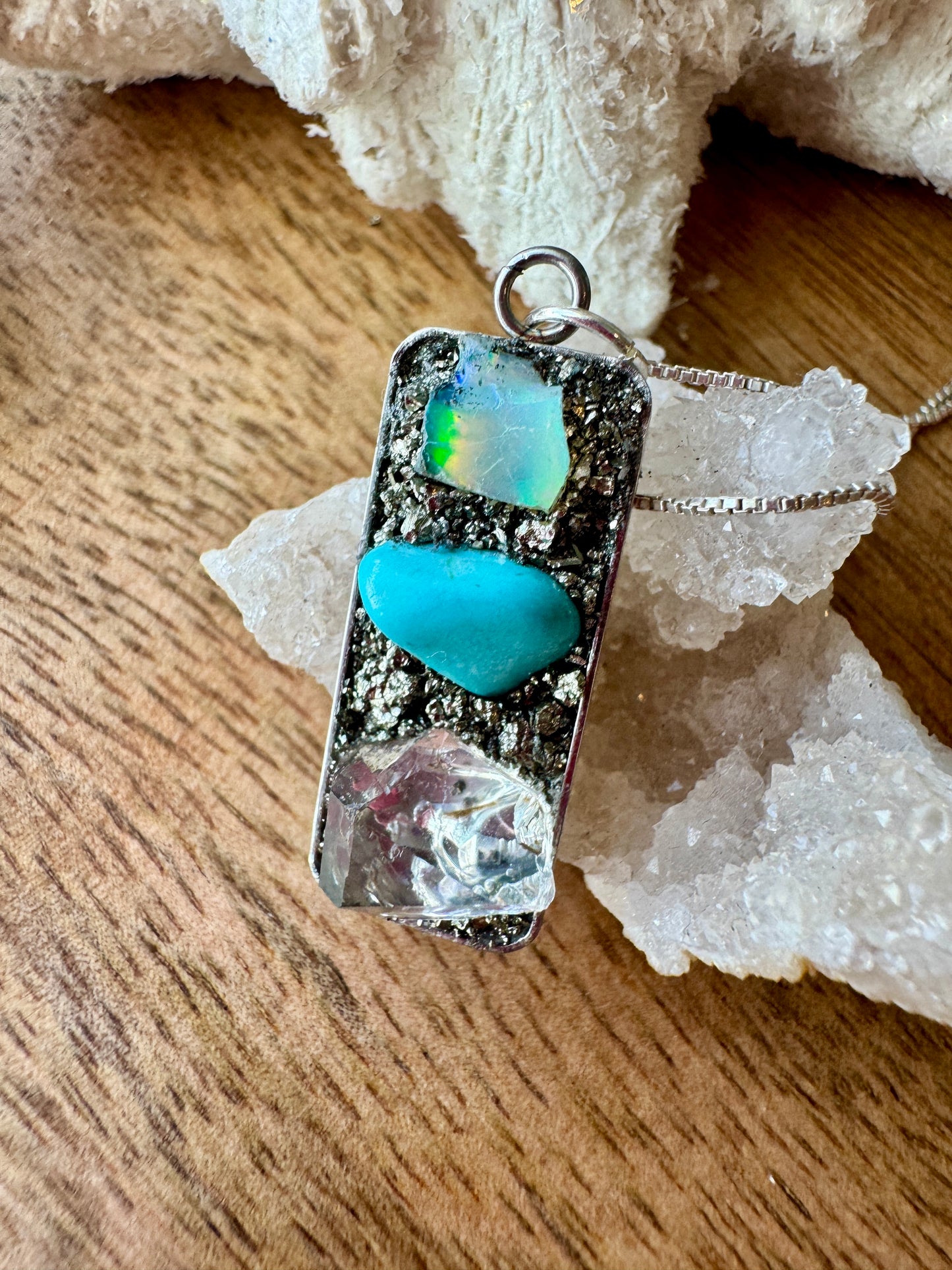 Opal, Turquoise & Herkimer Diamond Necklace