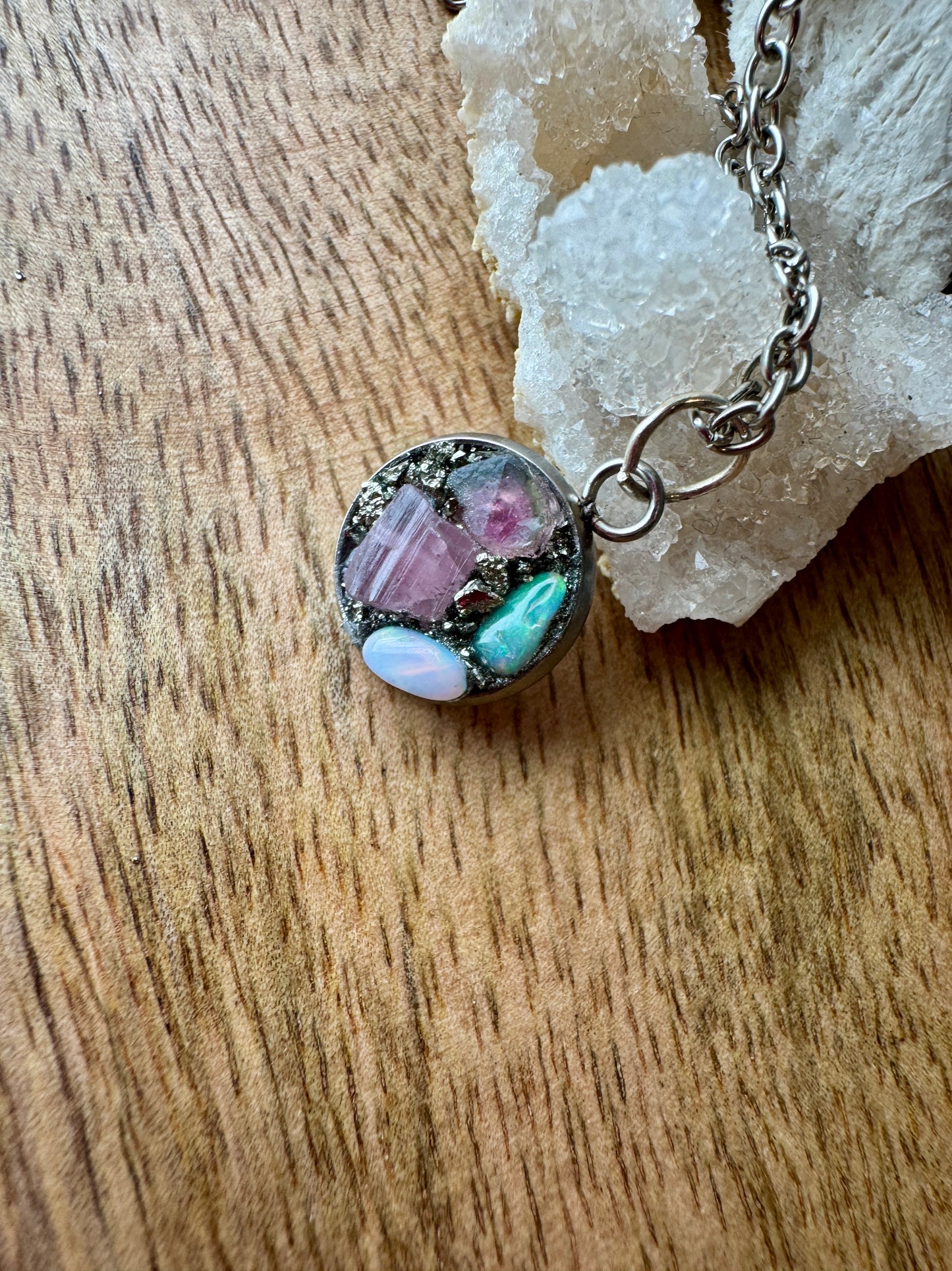 Watermelon Tourmaline, Pink Tourmaline & Opal Necklace