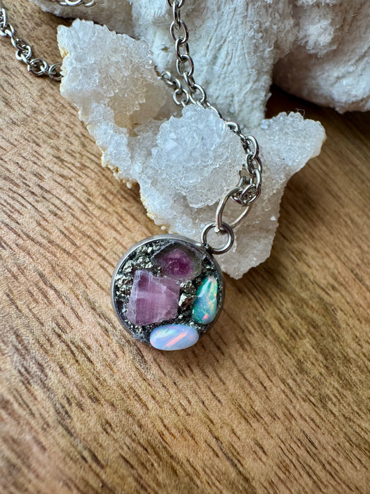 Watermelon Tourmaline, Pink Tourmaline & Opal Necklace