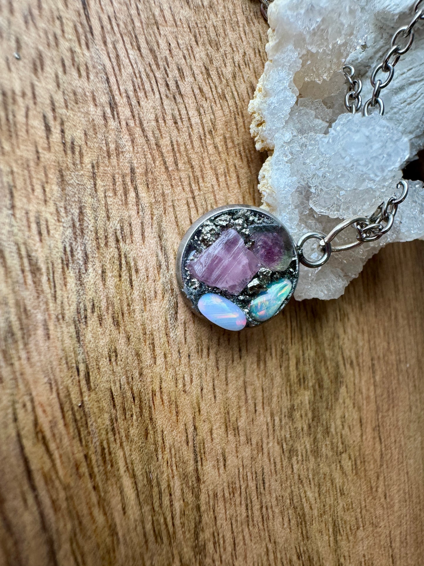 Watermelon Tourmaline, Pink Tourmaline & Opal Necklace