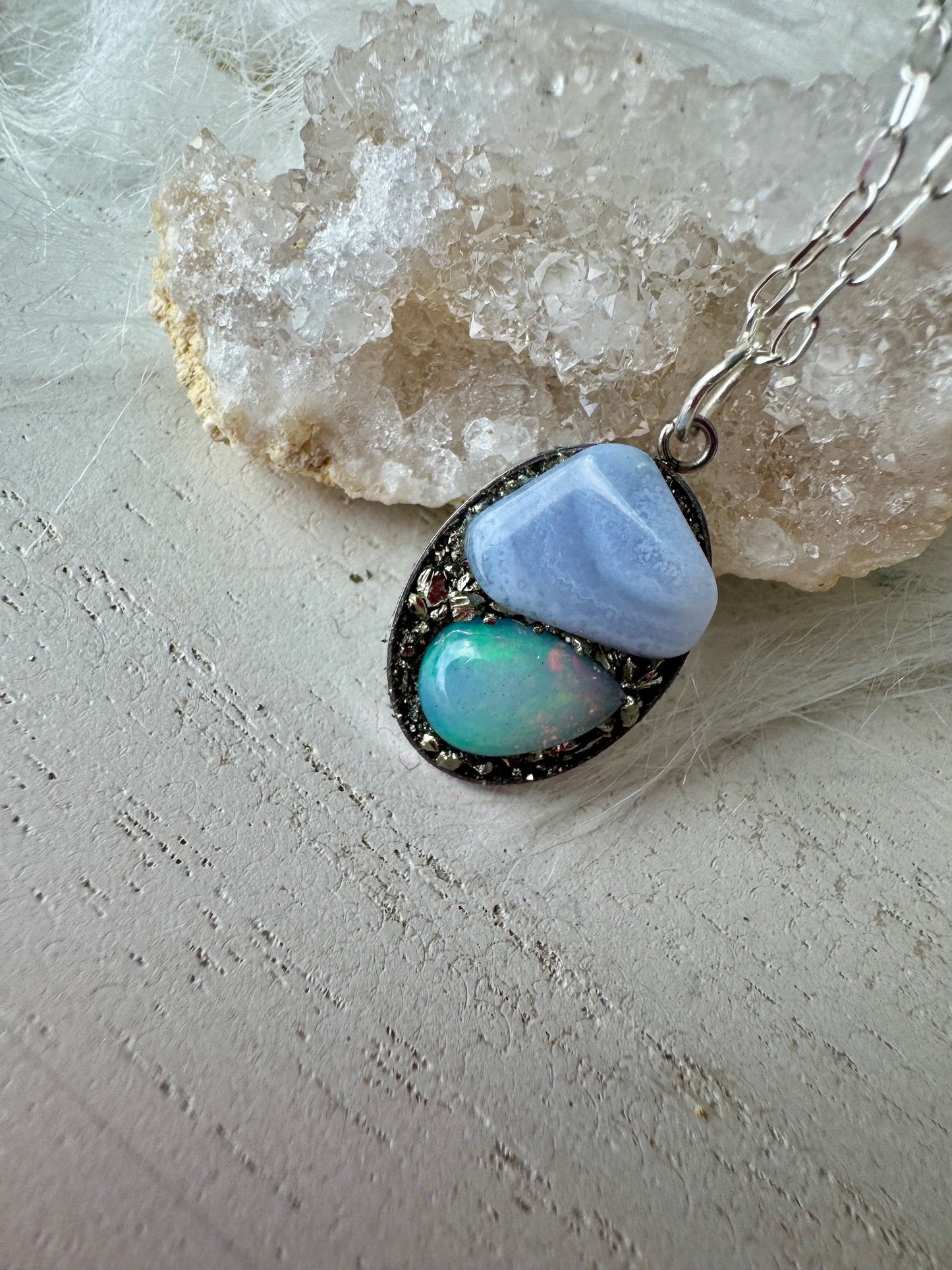 Dream ( Blue Lace Agate & Opal ) Pendant