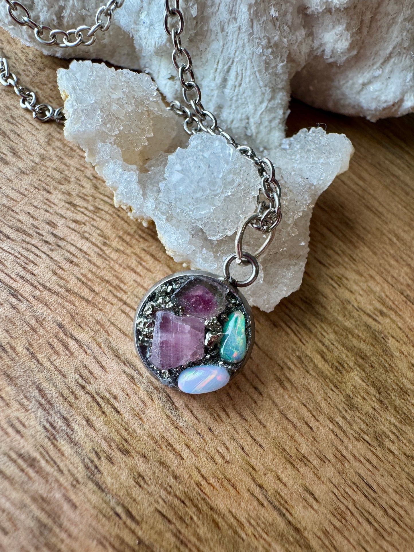 Watermelon Tourmaline, Pink Tourmaline & Opal Necklace