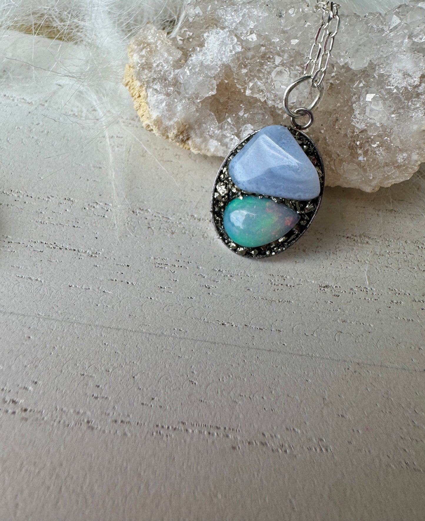 Dream ( Blue Lace Agate & Opal ) Pendant